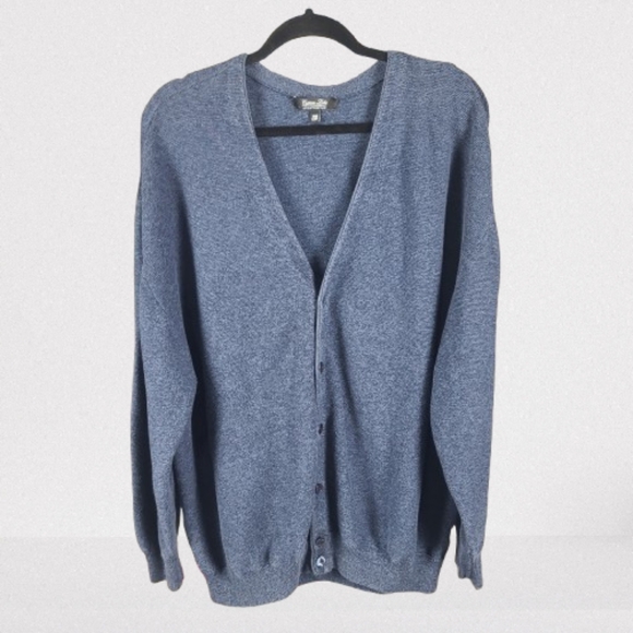 Vintage Cyprus Links Grandpa Cardigan Sweater Men's 3XB Classic 90s Blue - Picture 1 of 8